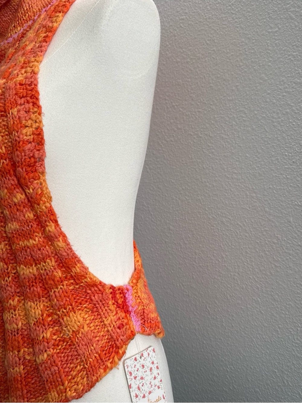 NWT Free People Knit Open Back Halter Sweater Tank Top Orange Multi XS Boho - Picture 2 of 7